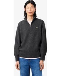 Lacoste - Zip-Up High-Neck Wool Sweater - Lyst