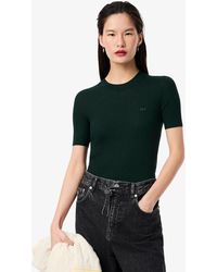 Lacoste - Short Sleeve Merino Wool Rib Knit Sweater - Lyst
