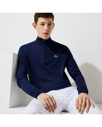Lacoste Sport Solid Breathable Knit Zip Collar Golf Jumper - Blue