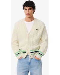 Lacoste - Cable Knit Wool Cardigan - Lyst