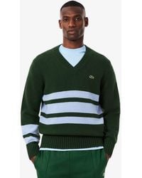 Lacoste - Striped Wool V-Neck Sweater - Lyst