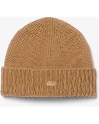 Lacoste - 3D Rib Knit Wool Beanie - Lyst