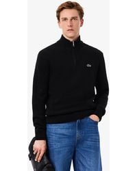Lacoste - Zip-Up High-Neck Wool Sweater - Lyst