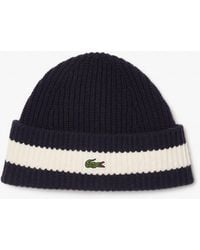 Lacoste - Rib Knit Wool Beanie - Lyst