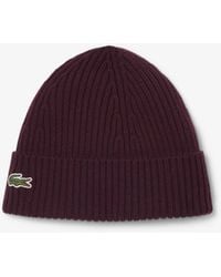 Lacoste - Rib Knit Brushed Wool Beanie - Lyst