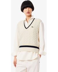 Lacoste - Cable Knit Wool Sweater Vest - Lyst