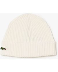 Lacoste - Rib Knit Brushed Wool Beanie - Lyst