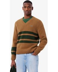 Lacoste - Striped Wool V-Neck Sweater - Lyst