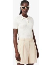 Lacoste - Striped Cable Knit Polo Collar Sweater - Lyst