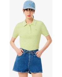 Lacoste - Striped Cable Knit Polo Collar Sweater - Lyst
