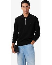 Lacoste - Cotton & Wool Blend Half-Zip Polo Collar Sweater - Lyst