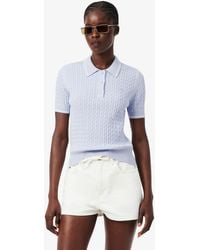 Lacoste - Striped Cable Knit Polo Collar Sweater - Lyst