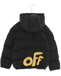 Off-White c/o Virgil Abloh Logo Hooded Puffer Jacket in Black | Lyst