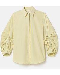 Lafayette 148 New York - Petite Stripe Cotton Ruched Sleeve Buttoned Shirt - Lyst