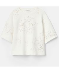 Lafayette 148 New York - Eyelet Cotton French Terry Short Sleeve Sweatshirt - Lyst