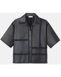 Lafayette 148 New York - Plus-size Nappa Lambskin Leather Block Panel Shirt - Lyst