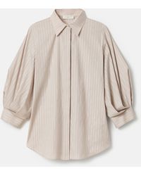 Lafayette 148 New York - Metallic Stripe Stretch Cotton Balloon Sleeve Shirt - Lyst