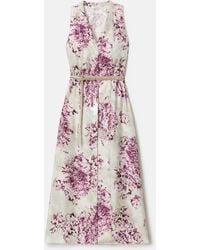 Lafayette 148 New York - Printed Silk Twill V Neck Midi Sleeveless Dress - Lyst