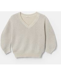 Lafayette 148 New York - Lafayette 148 Ny Cotton Silk Sequin V Neck Pullover Sweater - Lyst