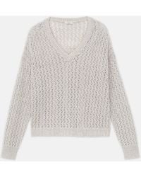 Lafayette 148 New York - Plus-size Sustainable Linensilk Sequin Cable V-neck Sweater - Lyst