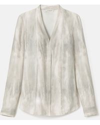 Lafayette 148 New York - Lafayette 148 Ny Printed Silk V Neck Long Sleeve Blouse - Lyst