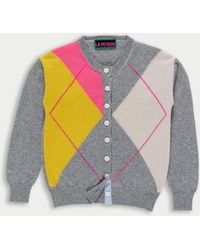 La Fetiche - Cynthia Crew Neck Argyle Cardigan - Lyst