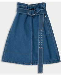 La Fetiche - Bonnie Washed Denim Skirt With Utility Belt And Ochre Topstitching - Lyst