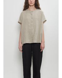 Apuntob - Linen Collarless Button Down Top - Lyst