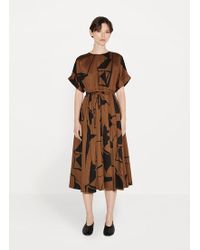 Black Crane Pleated Dress - Brown