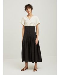 Black Crane Lantan Pleated Cotton Skirt - Black