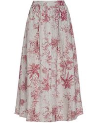 L'Agence - Jupe Mi-Longue En Lin Seina, Nude À Imprimé Toile Texturé Jungle - Lyst