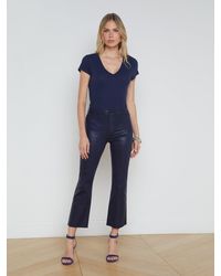 L'Agence - Kendra Coated Cropped Flare Jean - Lyst