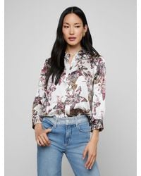 L'Agence - Chemisier En Soie Dani, Blanc À Imprimé Jungle Papillons Coloré - Lyst