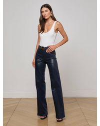 L'Agence - Jean Large En Denim Enduit Clayton, Enduit Bleu Nuit Profond - Lyst