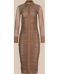 L'Agence - Robe Midi Froncée Adriana, Brun Noisette - Lyst