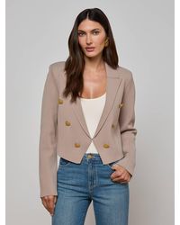 L'Agence - Blazer En Maille Court Elio, Kaki Pâle/Doré - Lyst