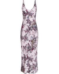 L'Agence - Robe Longue En Satin Akiya, Rose Pâle À Imprimé Jungle Papillons Coloré - Lyst
