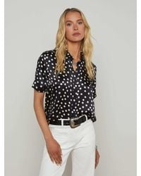 L'Agence - Chemisier En Soie Ellah, Noir/Motif À Pois Écru - Lyst