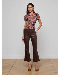 L'Agence - Jean 7/8 Évasé En Denim Enduit Kendra, Enduit Chocolat - Lyst