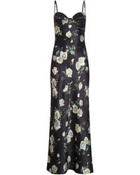 L'Agence - Robe De Soirée En Soie Sayla, Noir À Imprimé Roses Romantique Ivoire - Lyst