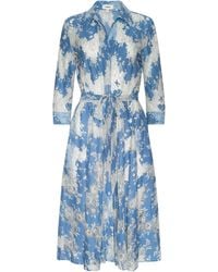L'Agence - Robe Mi-Longue En Dentelle Ralphie, Bleu/Ivoire - Lyst