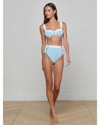 L'Agence - Bas De Bikini Taille Haute Vanessa, Bleu Poudré/Blanc - Lyst