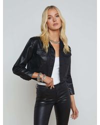 L'Agence - Koda Coated Cropped Denim Jacket - Lyst