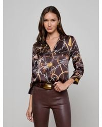 L'Agence - Chemisier En Soie Dani, Brun Café À Motif Chaînes Style Western - Lyst