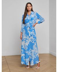 L'Agence - Robe Chemise En Soie Cameron, Bleu Régate Avec Imprimé Cachemire Ivoire À Larges Motifs - Lyst
