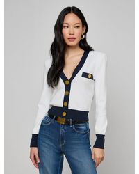 L'Agence - Cardigan Taya, Blanc/Bleu Nuit - Lyst