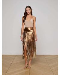 L'Agence - Jupe À Franges Karolina, Doré Bronze Métallisé - Lyst