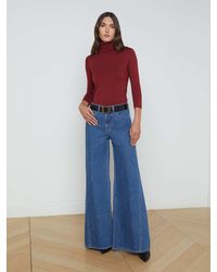 L'Agence - Jean Taille Haute À Jambe Large Et Coutures En T Beau En - Lyst