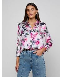 L'Agence - Chemisier En Soie Dani, Imprimé À Roses Roses - Lyst