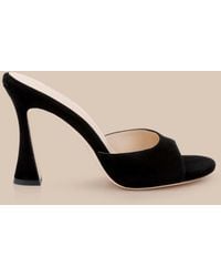 L'Agence - Rounded-Toe Suede Avery Heeled Sandals - Lyst